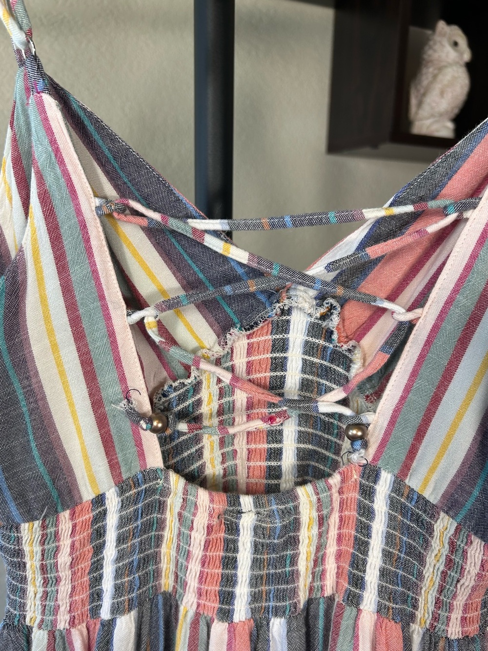 Angie Striped Smocked Maxi Dress, multicolored, bohemian, relaxed style, size L - Picture 6 of 9